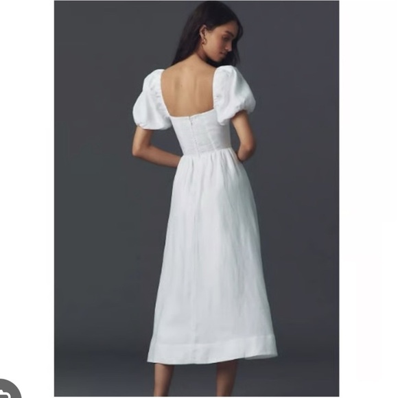 Reformation Marella Linen Puff-Sleeve Dress White - Picture 4 of 11